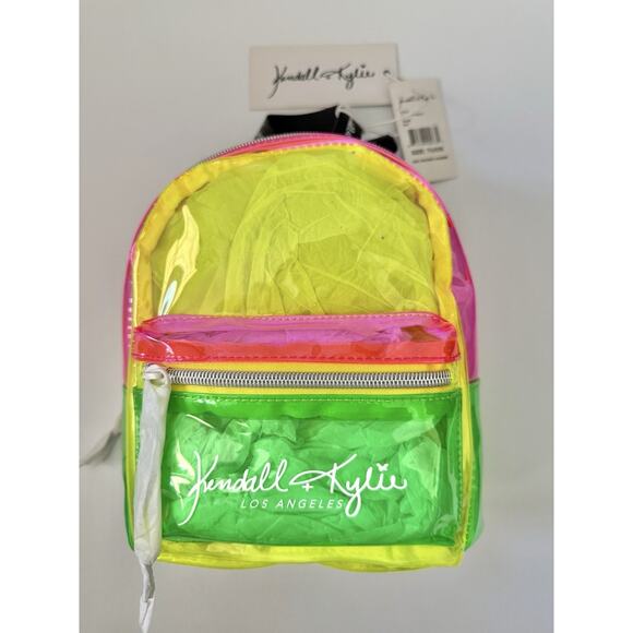 Kendall + Kylie Clear Neon Mix Adjustable Straps Concert Festival Mini Backpack - Picture 6 of 11